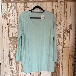 J. Jill Light Green V-Neck Long Sleeve Top